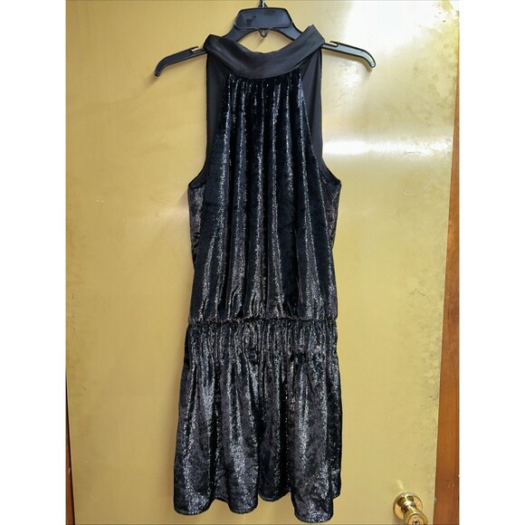 Women’s Ramy Brook Ellin Shimmery Velvet Black Halter Neck Mini Dress - Petite - Picture 1 of 8